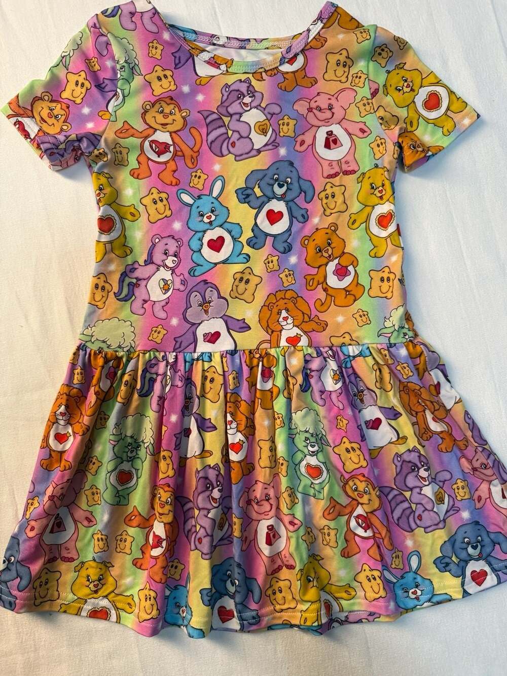 Bamboo Care Bears Rainbow Character Print Girls Drop Waist Dress 2T
